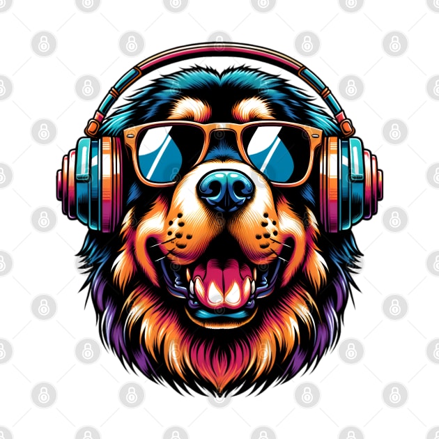 Tibetan Mastiff Smiling DJ in Vibrant Japanese Art by ArtRUs