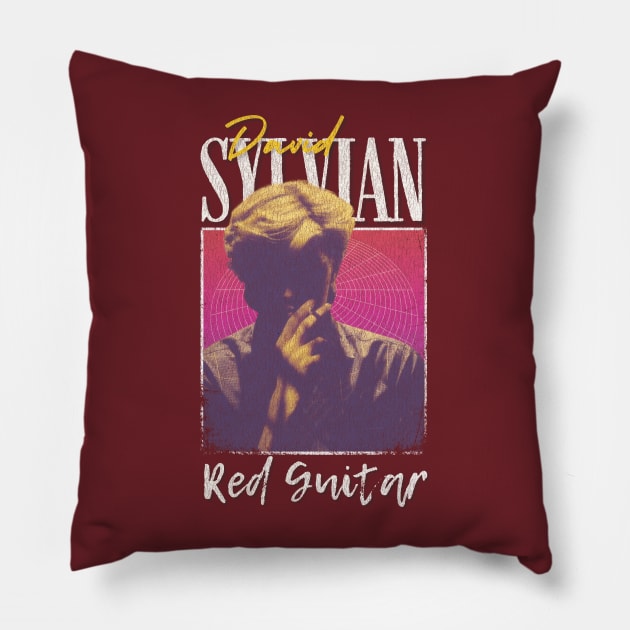 David Sylvian Vintage 1970 // Red Guitar Original Fan Design Artwork Pillow by A Design for Life