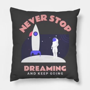 Astronaut in space on the moon with his spaceship and Pillow