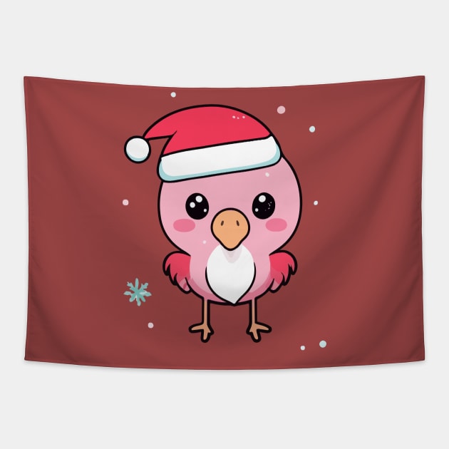 Kawaii Christmas Flamingo - Adorable Holiday Delight for Flamingo Lovers Tapestry by Rishirt