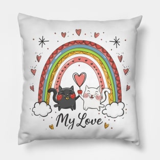 My Rainbow Cat is My Valentine Pillow