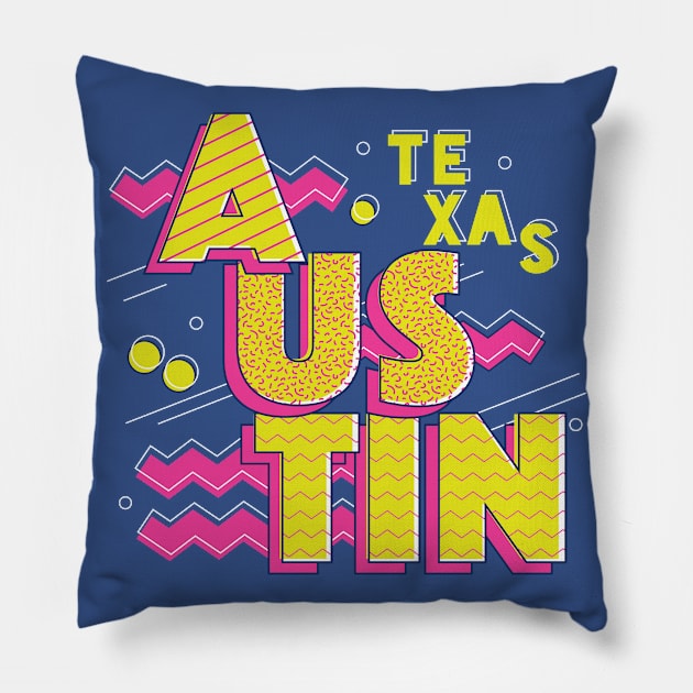 Retro 90s Austin, Texas Pillow by SLAG_Creative