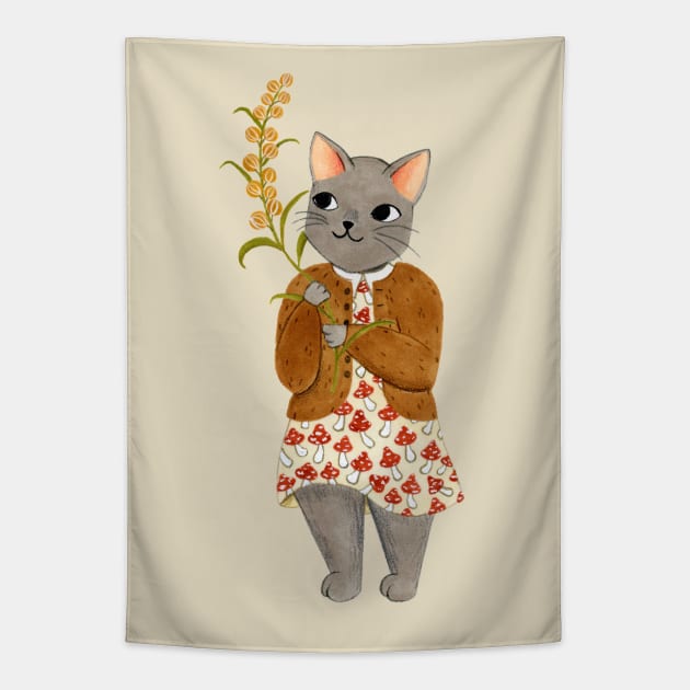 cat berry Tapestry by annyamarttinen