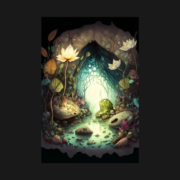Magical Cavern Oasis Fantasy Illustration by peachycrossing