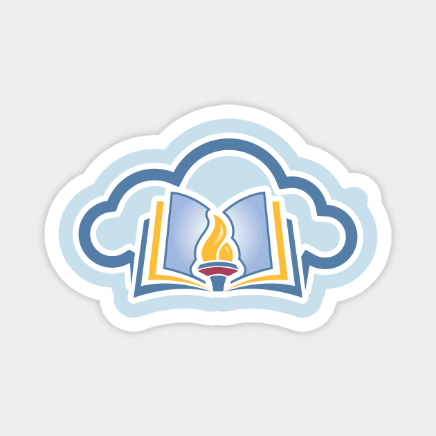 Online Education Sticker logo concept. Torch and cloud icon. Publisher and creator sticker logo template. Magnet by AlviStudio