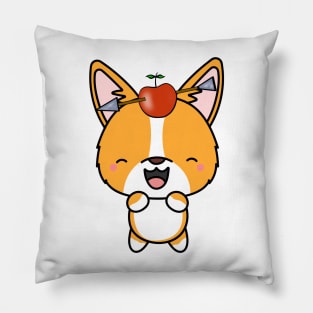 Funny Corgi is playing william tell with an apple and arrow Pillow