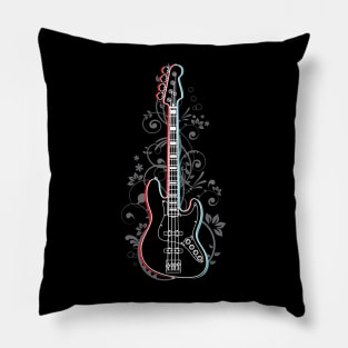 Bass Guitar 3D Outline Flowering Vines Pillow