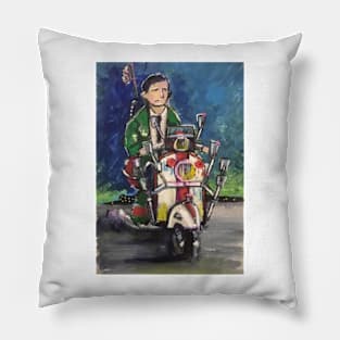 Retro Scooter, Classic Scooter, Scooterist, Scootering, Scooter Rider, Mod Art Pillow