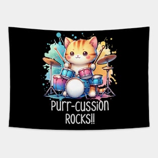 Drumming Kitty Beat: Purr-cussion Rocks Tapestry