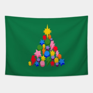 Rainbow Christmas Tree, Lightning, Star and Baubles on Green Tapestry