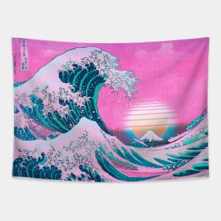 Vaporwave Great Wave Off Kanagawa Aesthetic Sunset Tapestry