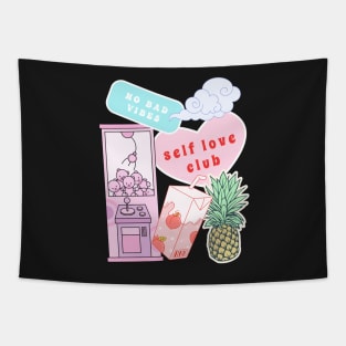 Retro self love black background Tapestry