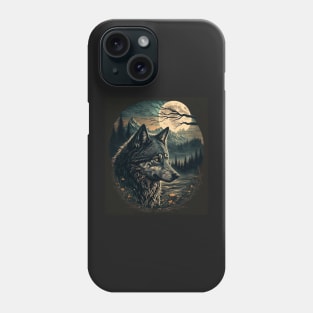 Wolf with moon Phone Case