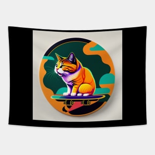 Cat on skateboard with sky background for cat lover Tapestry