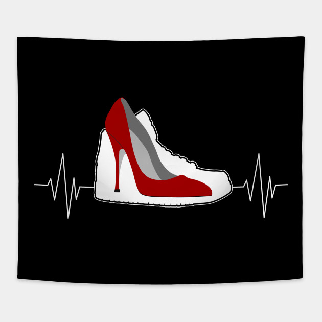 White Basketball Shoes Silhouette And Red High Heels With Heart