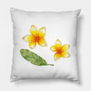 Plumeria flowers and banana leaf Pillow