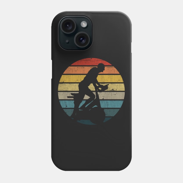 Exercise Bike Silhouette On A Distressed Retro Sunset print Phone Case by theodoros20