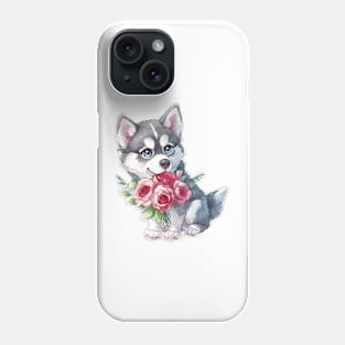 Valentine Siberian Husky Dog Giving Flowers Phone Case