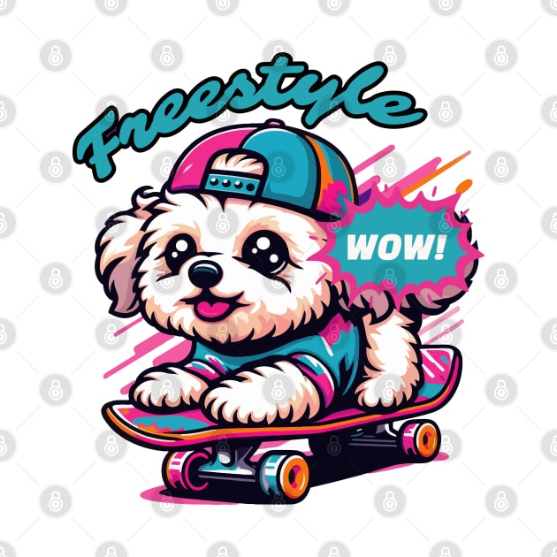 Maltipoo skating. Freestyle. Cute dog. Colorful. Playful by Ideas Design