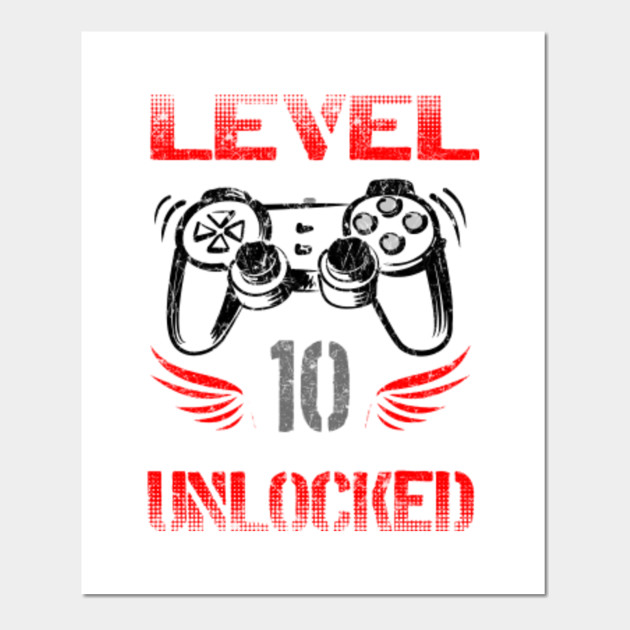 Gamer Level 10 Unlocked Kids Shirt 10th Birthday Video Game