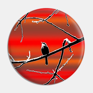 Wren on Branch Silhouette on Sunset Tones Pin