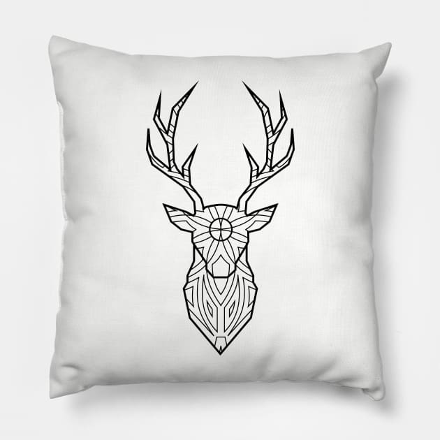 Geometric Deer Head - Black Lines Pillow by Shapetrix