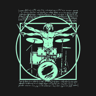 Da Vinci Vitruvian Man Drumming Drummer T-Shirt