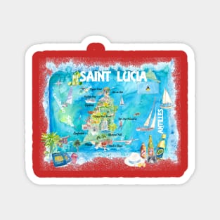 St Lucia Illustrated Travel Map With Roads Magnet