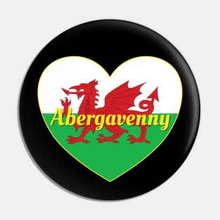 Abergavenny Wales UK Welsh Flag Heart Pin
