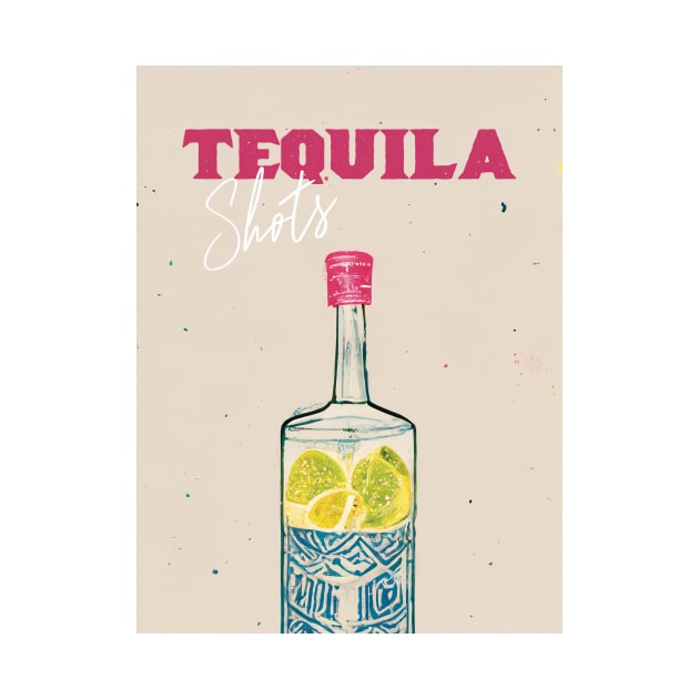 Tequila Retro Poster Shots Bottle Bar Prints, Vintage Drinks, Recipe, Wall Art by BetterManufaktur