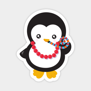 New Year Penguin, Penguin With Party Whistle Magnet