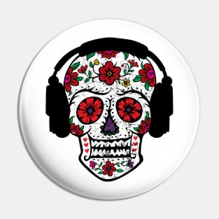 Sugar Skull Headphones Pin