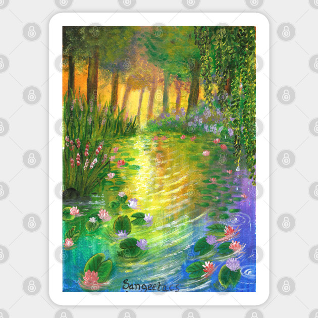 Sunset On The Pond Of Lotus And Lily Relaxing Scenery Acrylic