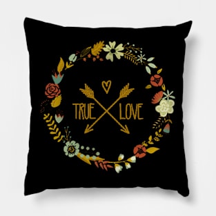 True Love Floral Gold Arrows Autumn Wreath Pillow