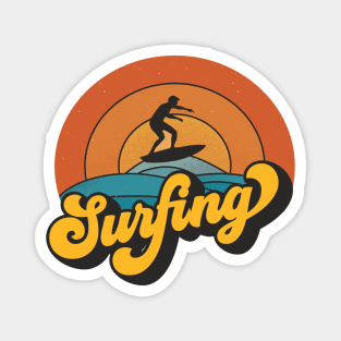 Surfing Sea and Sun Summer retro Vintage Art Magnet