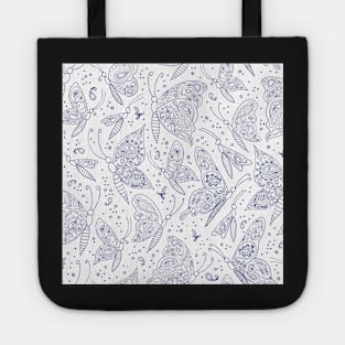 Paisley butterflies white-navy Tote