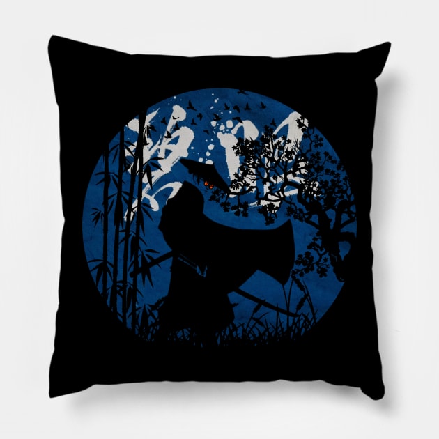 Blue Eye Samurai Silhouette Pillow by ArcaNexus