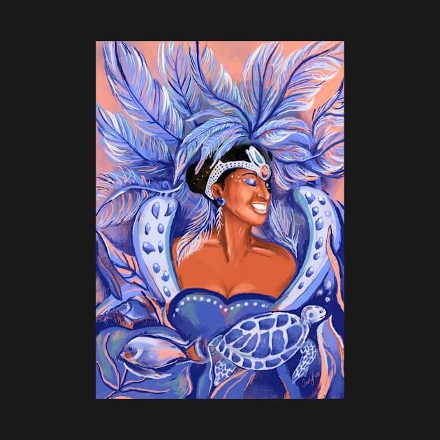 Afro Girl Celebrating Carnival Fashion Print by Cindy Rose Studio by cindyrosestudio