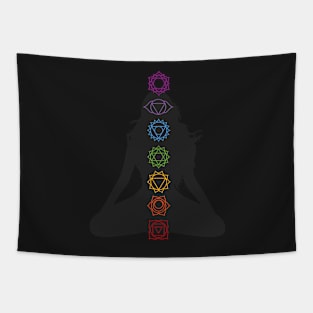 Bohemian Yogi Illustration: Mindfulness Girl Silhouette for Yoga Lovers Tapestry