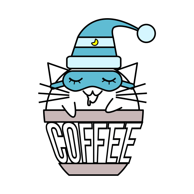 Cat in coffee cup with warped text sleeping blue by coffeewithkitty