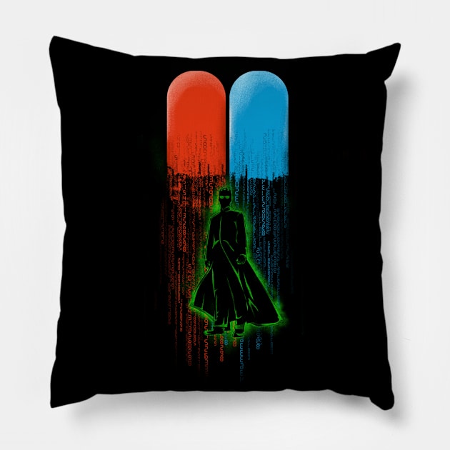 Red Pill, Blue Pill Pillow by wookiemike