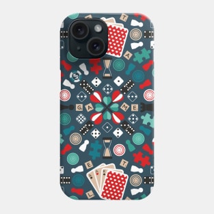 Wanna play? // pattern // blue background teal red mint brown black and white game pieces Phone Case