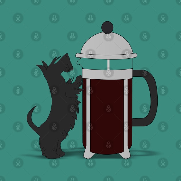 Scottish terrier leaning against a French press by kourai