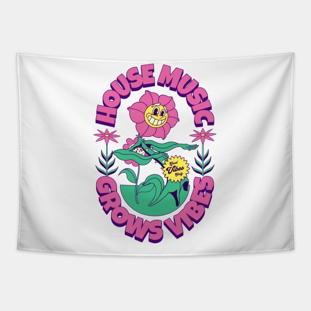 HOUSE MUSIC - Grows Vibes (Pink/Green/Yellow) Tapestry by DISCOTHREADZ 