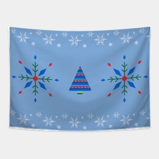 X-mas Blue Snowflakes Pattern Tapestry