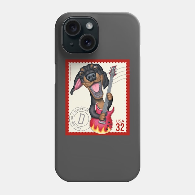 Cute Doxie playing guitar on vintage postage stamp Phone Case by Danny Gordon Art