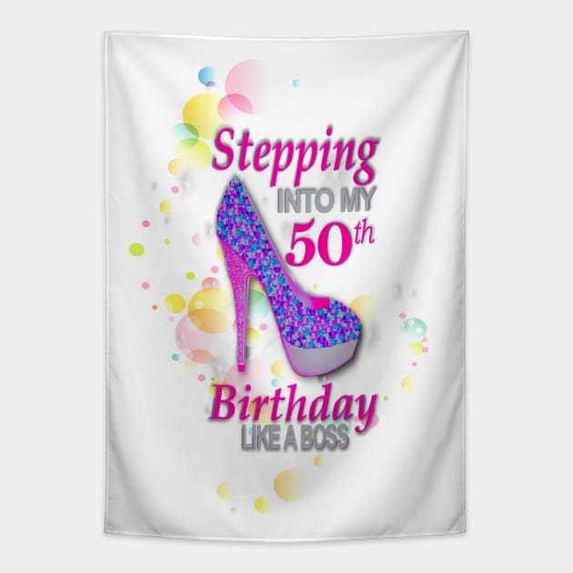 50th Birthday. Celebrating like a Boss Tapestry by KC Morcom aka KCM Gems n Bling aka KCM Inspirations