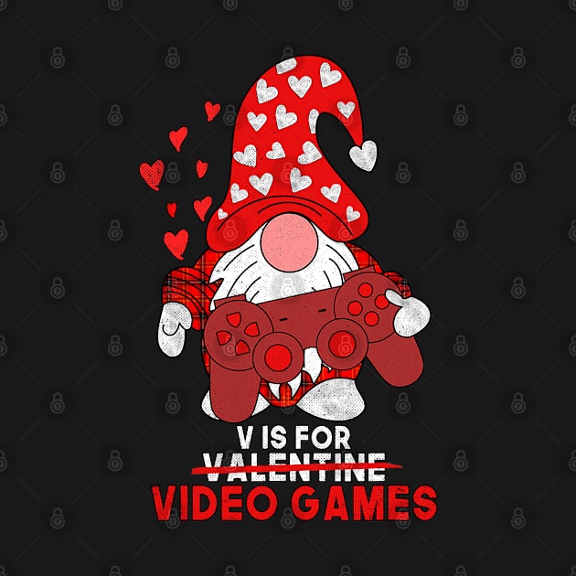 V Is For Video Games Cute Gnome Valentines Day Gamer by waterbrookpanders