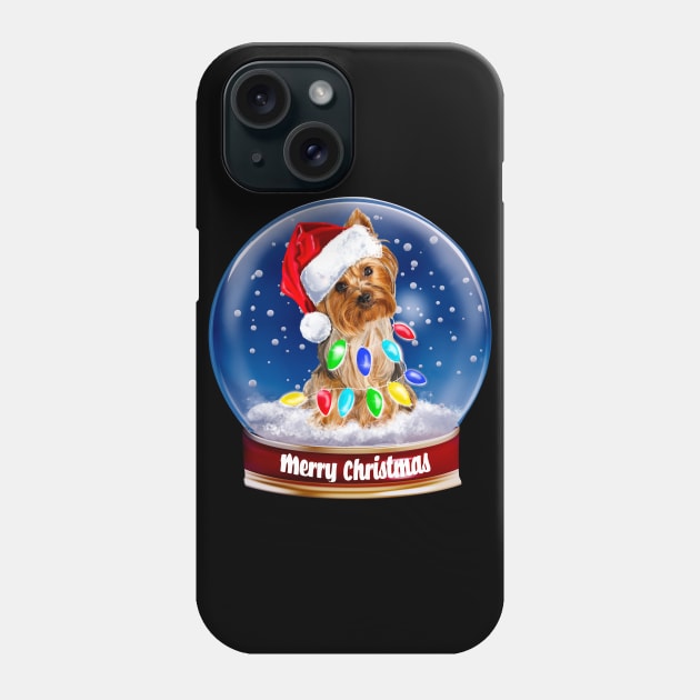 Merry Christmas Snow Globe Yorkshire terrier Phone Case by PG Illustration