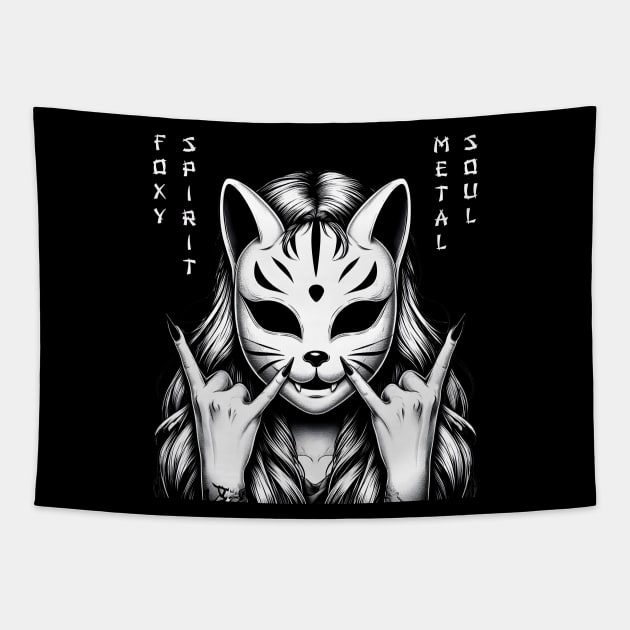 Kitsune Metalhead Girl Tapestry by MetalByte